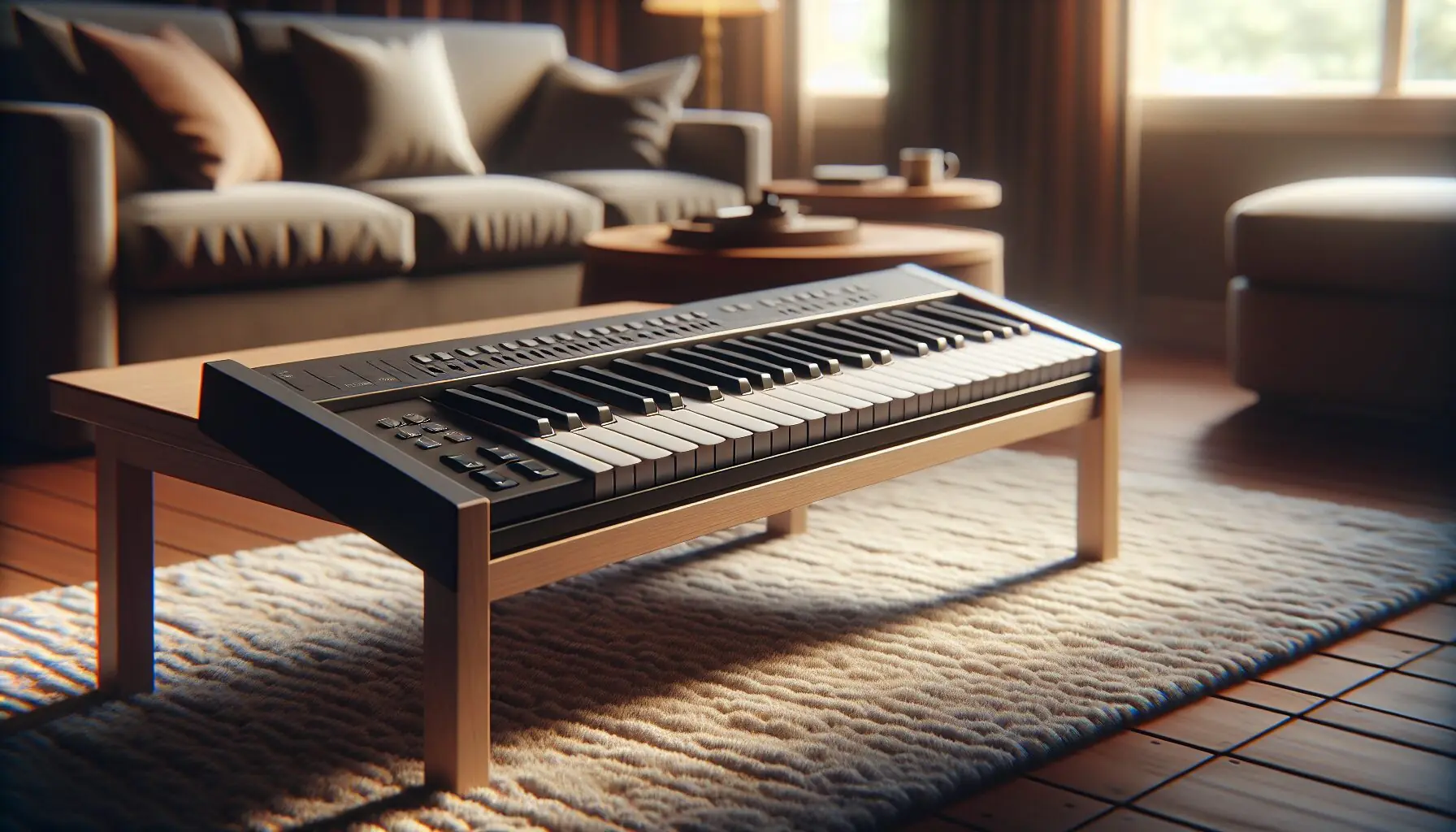 Generate an image of a simple keyboard or piano with notes labeled as high and low.