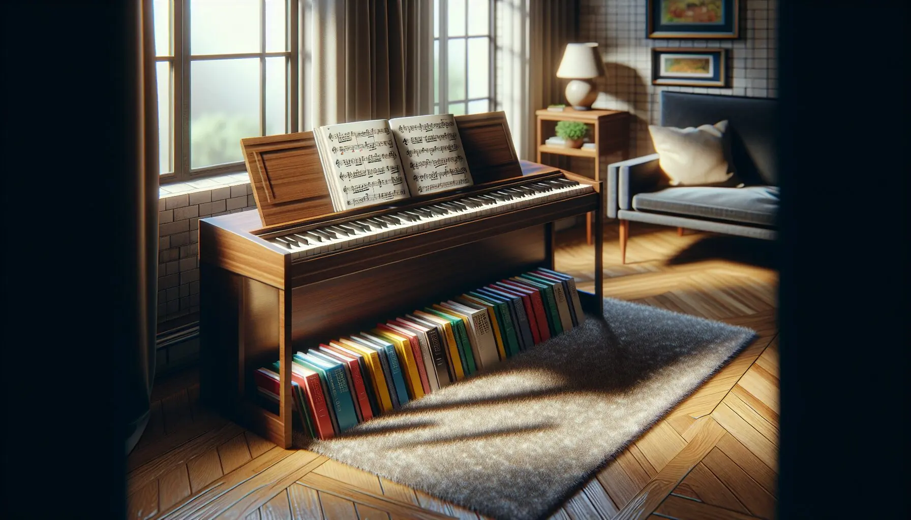 Generate an image showing a simple melody sequence depicted with colorful musical notes and symbols.