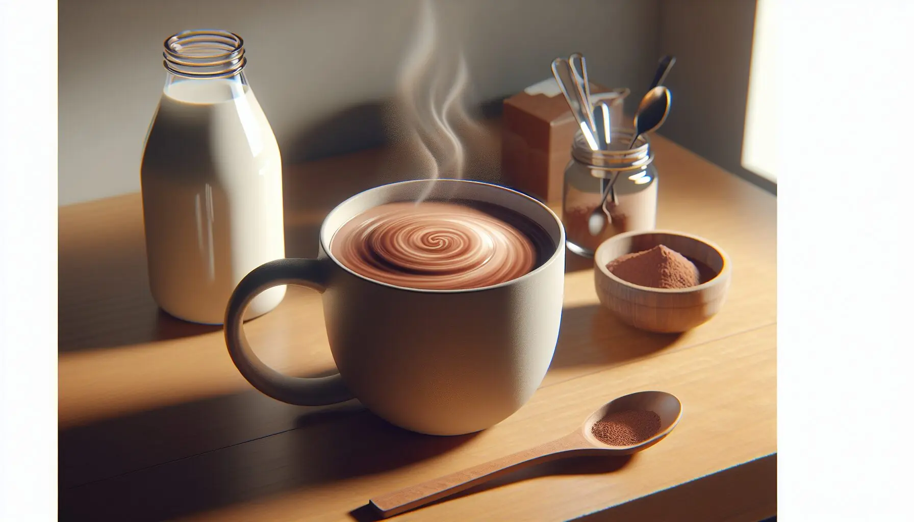 Generate an image of a steaming mug of hot chocolate with visible swirls.