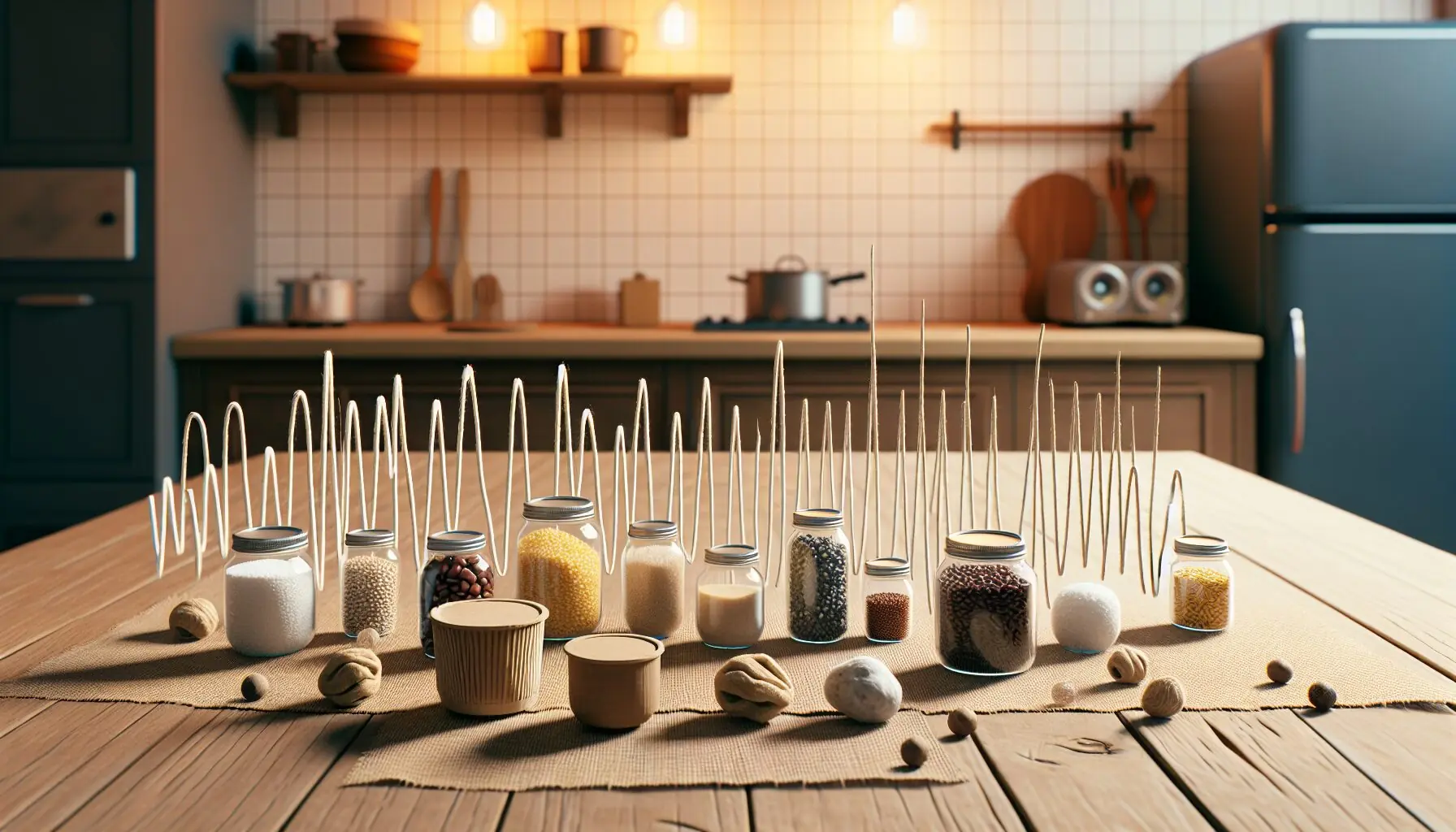 Generate an image of various sound waves symbolizing soothing white noise and imaginative sound elements on a calming blue background.