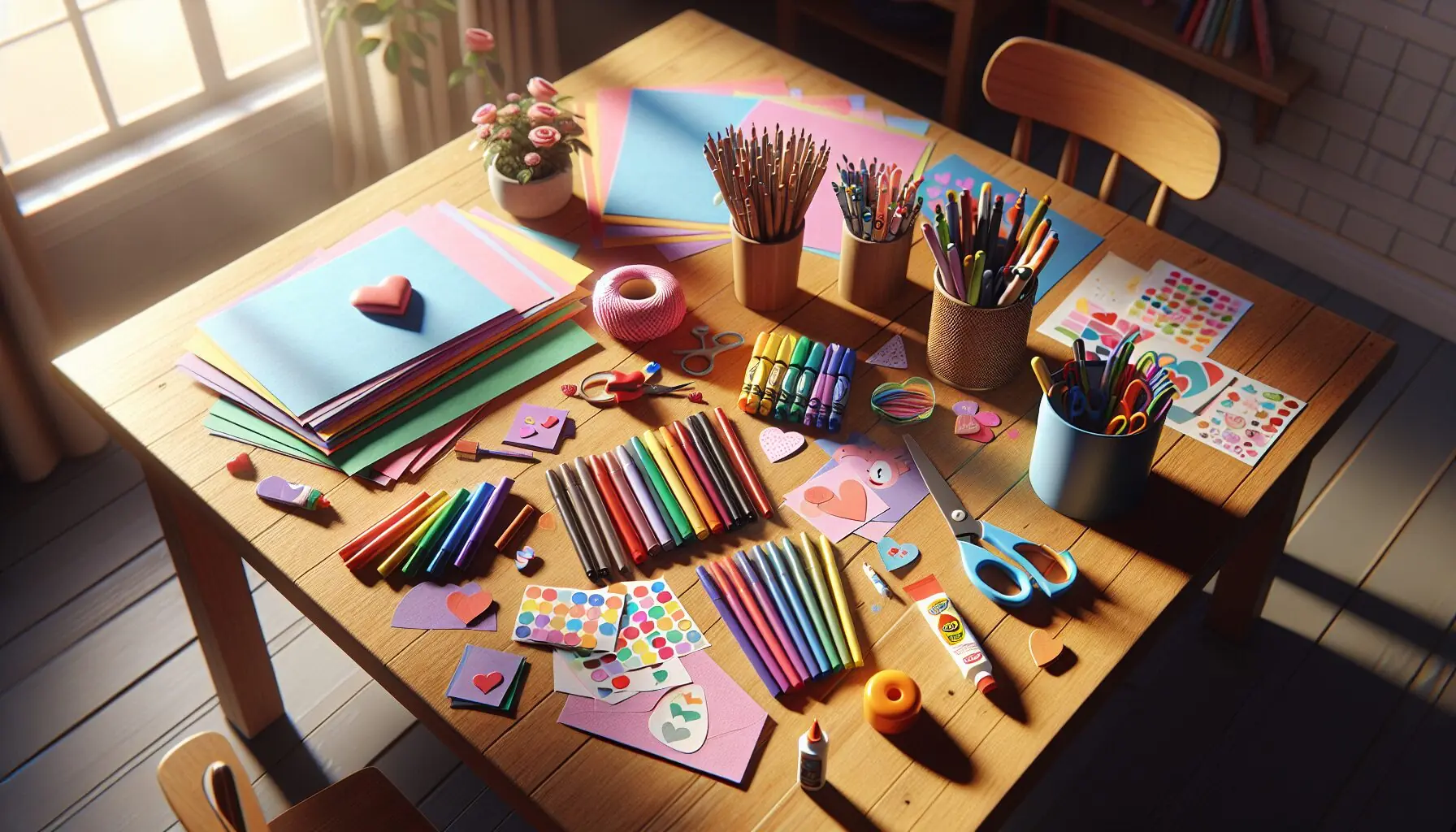 Generate an image of various decorated Valentine's Day cards with heart shapes and stickers.