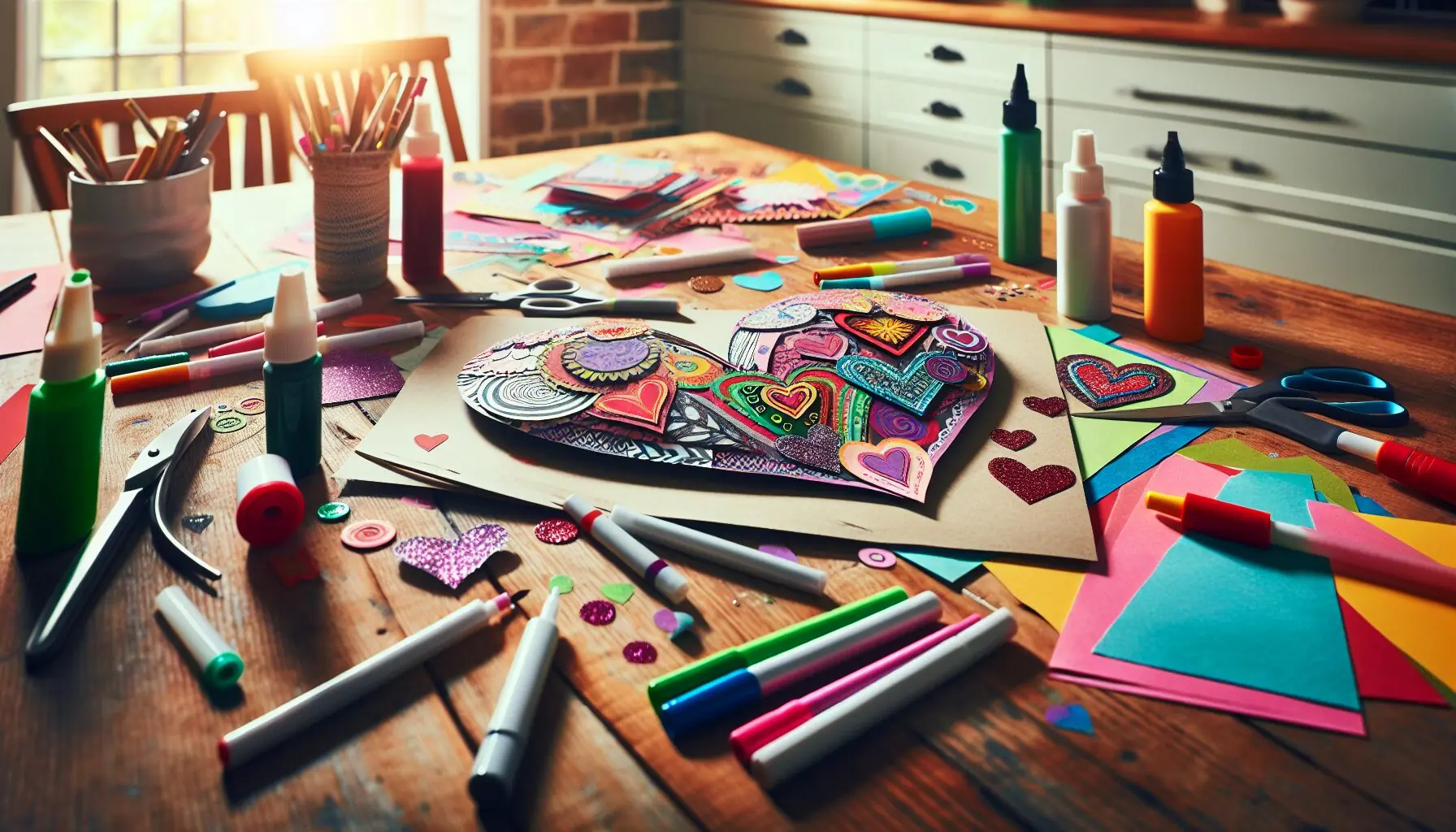 Generate an image of a heart decorated with vibrant and different patterns to represent emotion and creativity.