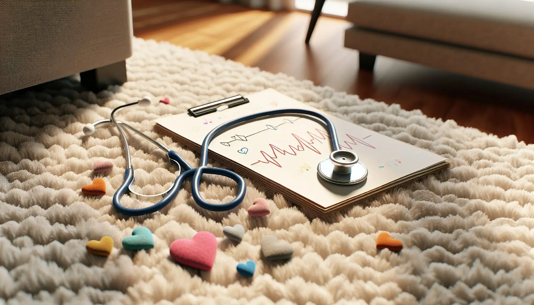 Generate an image of a heart surrounded by colorful doodles showing its rhythmic beat.